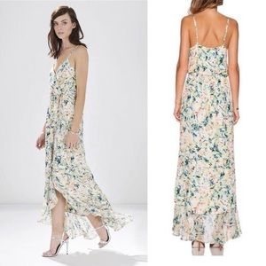 Parker Halle Silk Floral Cascading Ruffle High low Spaghetti Dress Size …